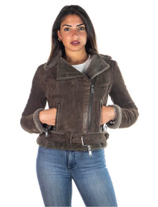 Leather Trend Rachele - Chiodo Donna Marrone in vero montone Shearling effetto scamosciato