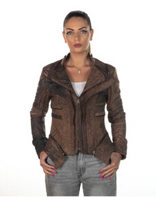 Leather Trend Patrizia - Giacca Donna Marrone Effetto Graffiato in vera pelle