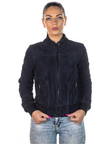 Leather Trend Timberly - Bomber Donna Blu in vera pelle camoscio