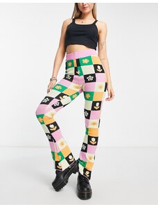 Heartbreak - Pantaloni a zampa in maglia con stampa floreale e motivo patchwork in coordinato-Multicolore