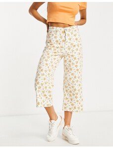 Miss Selfridge - Pantaloni con fondo ampio bianchi a fiori arancioni-Bianco