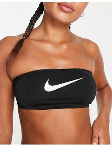 Nike Swimming - Top bikini a fascia nero con logo ed elastici fluo