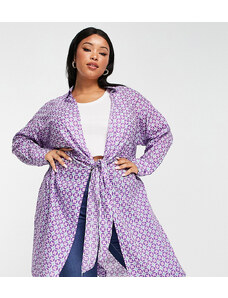 Mango Curve - Camicia viola con stampa geometrica allacciata sul davanti