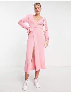 Glamorous - Vestito maglia midi avvolgente allacciato in vita rosa caramella-Neutro