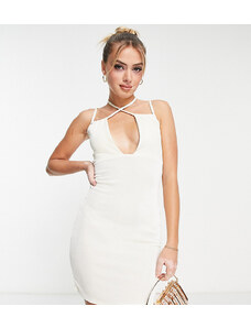 Esclusiva In The Style x Yasmin Devonport - Vestito fasciante corto color crema con cut-out-Bianco