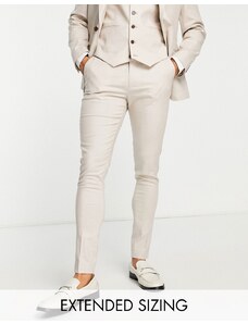ASOS DESIGN - Pantaloni da abito super skinny in misto lino color pietra-Neutro
