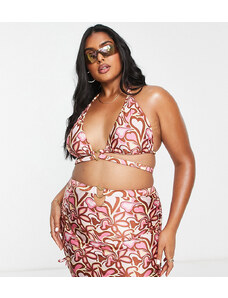 ASOS Curve ASOS DESIGN Curve - Top bikini con scollo profondo, dettaglio a cuore e stampa di cuori-Multicolore