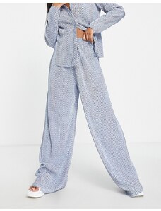 Glamorous - Pantaloni a fondo ampio plissé blu a pois in coordinato-Multicolore