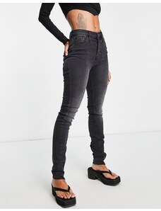 River Island - Jeans skinny a vita alta nero slavato con spacco con zip sul fondo