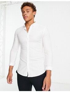 New Look - Camicia Oxford a maniche lunghe attillata bianca-Bianco