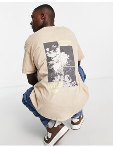 New Look - T-shirt color pietra con stampa a fiori-Neutro