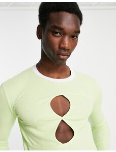 ASOS DESIGN - T-shirt attillata a maniche lunghe lime con cut-out e bordi a contrasto-Verde