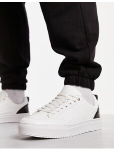 London Rebel X - Sneakers flatform stringate bianche con dettagli a contrasto-Bianco