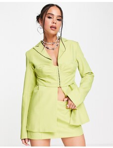 Kyo - The Brand - Blazer taglio lungo con corsetto sovrapposto color lime in coordinato-Verde