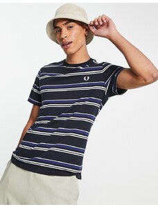 Fred Perry - T-shirt blu navy a righe sottili