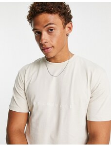 Jack & Jones Originals - T-shirt beige con logo ricamato e spalle scivolate-Bianco