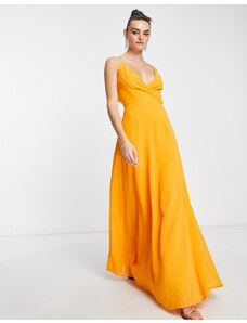ASOS DESIGN - Vestito lungo avvolgente allacciato sul retro con spalline sottili-Arancione