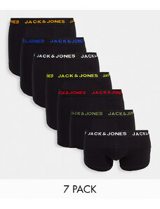 Jack & Jones - Confezione da 7 paia di boxer aderenti neri con fascia in vita con logo colorato-Nero