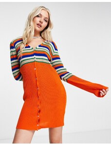 Daisy Street - Vestito corto in maglia a righe con bottoni sul davanti-Multicolore