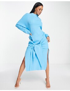 SNDYS - Vestito midi in maglia fine blu allacciato sul davanti