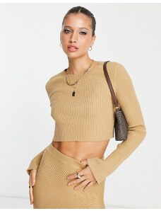 Pretty Lavish - Crop top in maglia color cammello in coordinato-Neutro