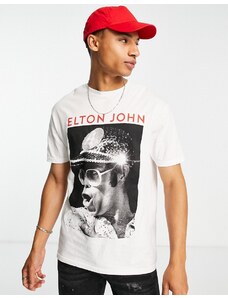 New Look - T-shirt bianca con stampa Elton John-Bianco