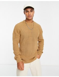New Look - Maglione comodo color cammello in maglia stile pescatore-Neutro