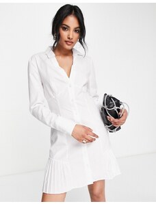 ASOS DESIGN - Vestito camicia corto in cotone con bottoni e fondo a pieghe bianco