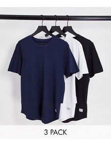 Jack & Jones Originals - Confezione da 3 paia di T-shirt lunghe con fondo arrotondato bianco blu navy e nero-Multicolore