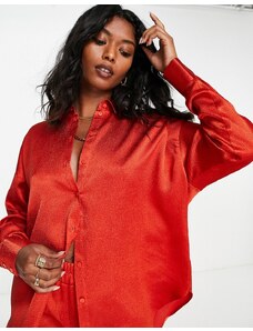 Vero Moda - Camicia oversize in raso rosso in coordinato