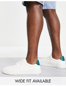 ASOS DESIGN - Sneakers bianche con linguetta sul retro verde-Bianco