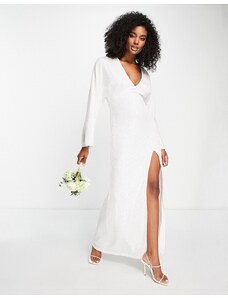 Pretty Lavish - Vestito lungo da sposa con spacco sulla coscia e decorazioni color avorio-Bianco