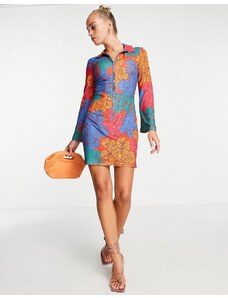 Never Fully Dressed - Vestito corto con maniche svasate e zip con stampa a fiori astratti vivace-Multicolore
