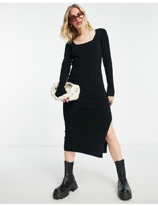 ASOS DESIGN - Vestito midi in maglia con scollo squadrato nero