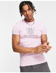 ASOS DESIGN - T-Shirt rosa con stampa farfalla