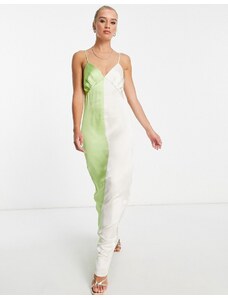 Pretty Lavish - Esmee - Vestito color block con gonna al polpaccio e spalline sottili, colore verde-Multicolore