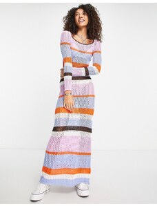 NA-KD - Vestito lungo in maglia all'uncinetto a righe-Multicolore