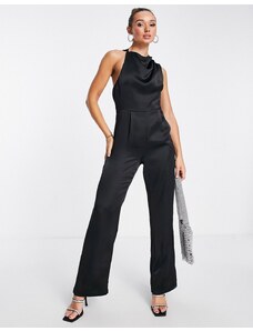 Pretty Lavish - Tuta jumpsuit con scollo ad anello asimmetrico nera-Nero