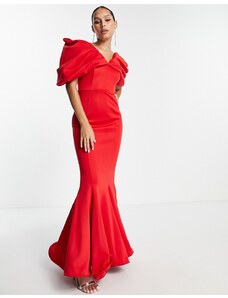 ASOS DESIGN - Vestito lungo rosso con maniche super drappeggiate e fondo ampio