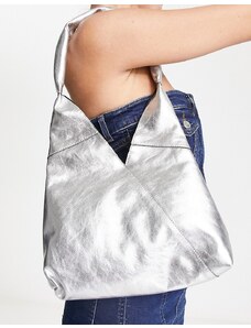 ASOS DESIGN - Maxi borsa in pelle argento