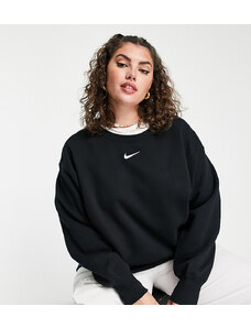 Nike Plus - Felpa oversize girocollo nera e bianca con logo Nike piccolo-Nero