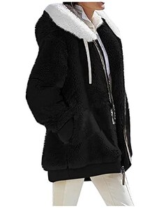 Sunvivid Donna Felpa con Cappuccio di Peluche Invernale Autunno Cappotto  Caldo in Soffice Pile Manica Lunga Casuale Giacca con Tasche e Cerniera  Maglione 