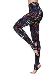 FLYILY Donna Leggings Sportivi Elastico Stampa Floreale Pantalone da Corsa da Donna Leggings a Vita Alta Pantaloni da Yoga Lunghi Elasticizzati(Z-ColorLeaf,L)