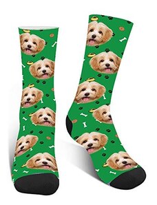 XJone Calzini personalizzati con foto per cani, calzini divertenti, personalizzati per mettere il viso del tuo animale domestico su zampe ossa calzini Verde Taglia unica