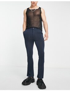 ASOS DESIGN - Pantaloni a zampa super skinny blu navy plissé