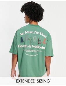 ASOS DESIGN ASOS Actual - T-shirt oversize verde con stampa grafica "No Rest No Play" sul retro