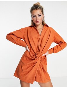 Saint Genies - Vestito camicia con incrocio sul davanti color cannella testurizzato-Arancione