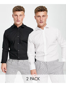 Jack & Jones - Originals - Confezione da 2 camicie eleganti bianca e nera-Bianco