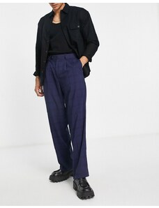 ASOS DESIGN - Pantaloni con fondo ampio a vita alta blu navy a quadri ampi