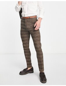 ASOS DESIGN - Pantaloni da abito skinny in misto lana marroni a quadri-Marrone